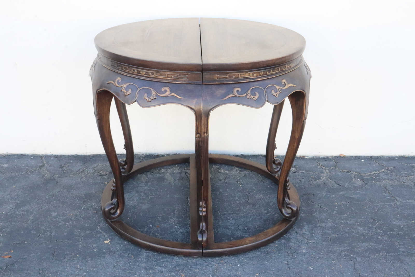 Pair Chinese half moon tables: Pair Chinese half moon tables, 35.2"x43"x21.25"