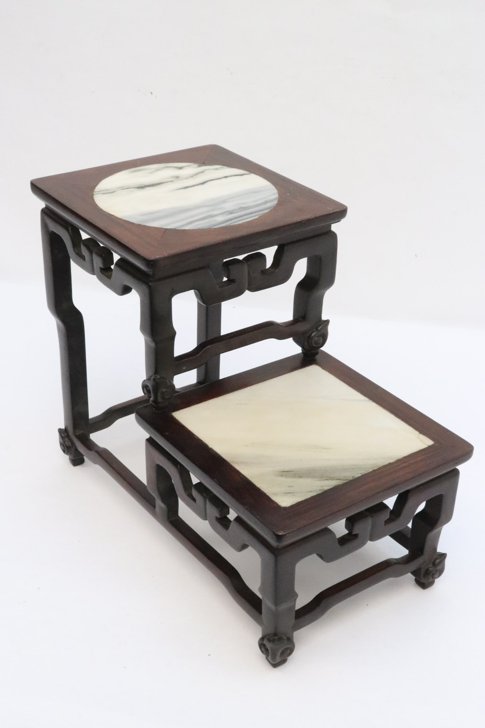 Vintage Chinese marble top 2-tier table top stand: Vintage Chinese marble top 2-tier table top stand, 10.95"x13.7"x7.45"
