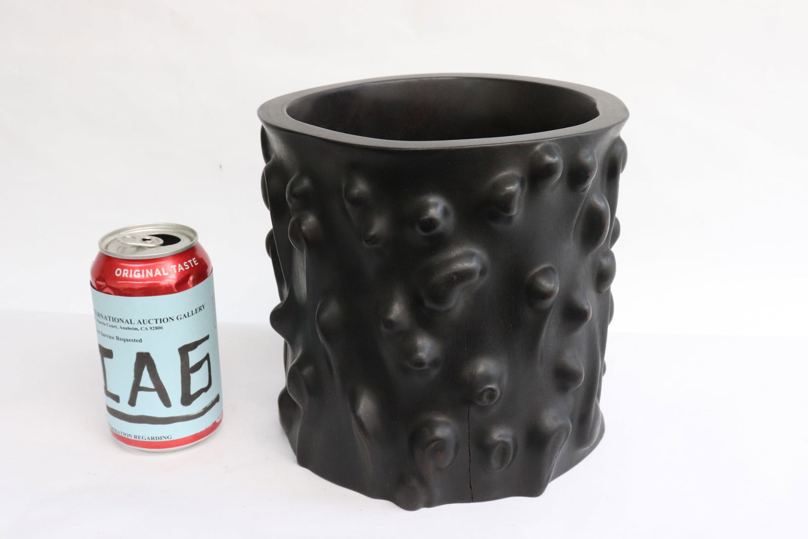 Large wood carved brush holder: Large wood carved brush holder, 7.65"x7.75"dia