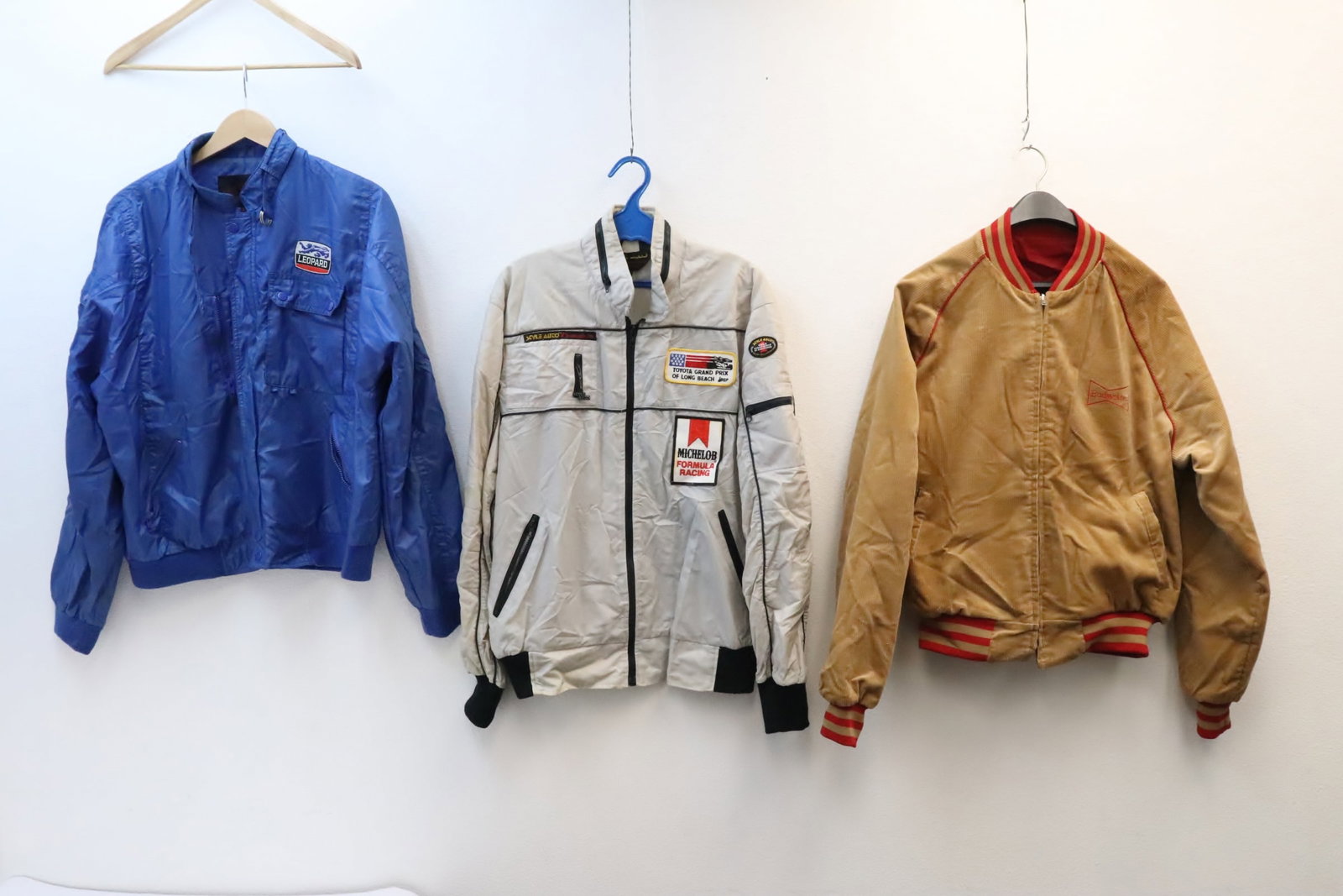 3 jackets; Budweiser and Toyota, etc: 3 jackets; Budweiser and Toyota, etc