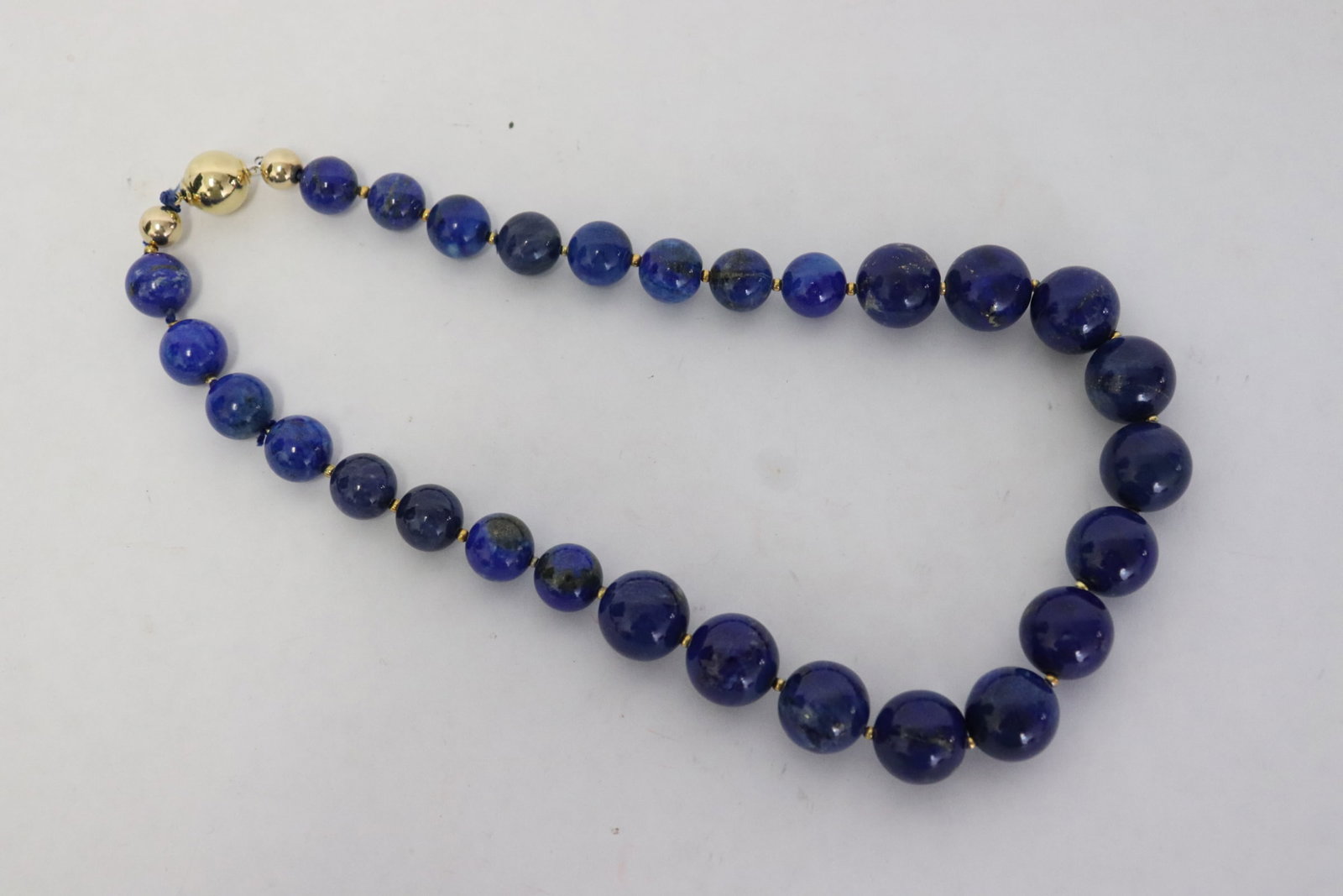 A lapis bead necklace with large 14K ball clasp (1 of 6)