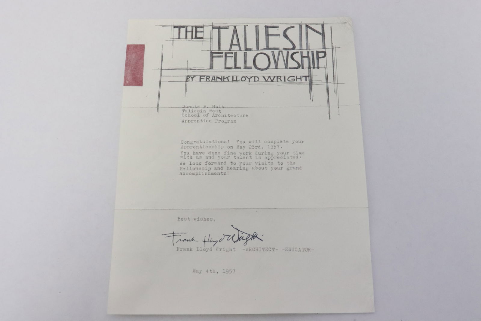signed & dated letter by Frank Lloyd Wright (1 of 5)