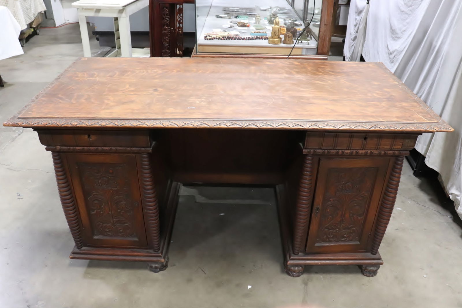 Finely carved Victorian oak desk (1 of 12)