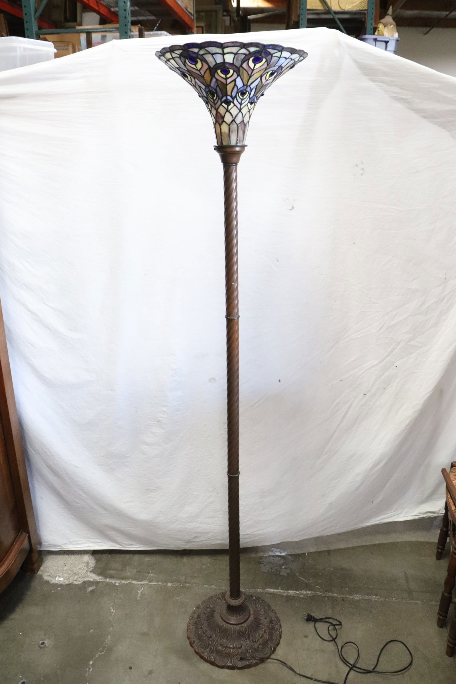 A bronze based floor lamp with lead glass shade (1 of 8)