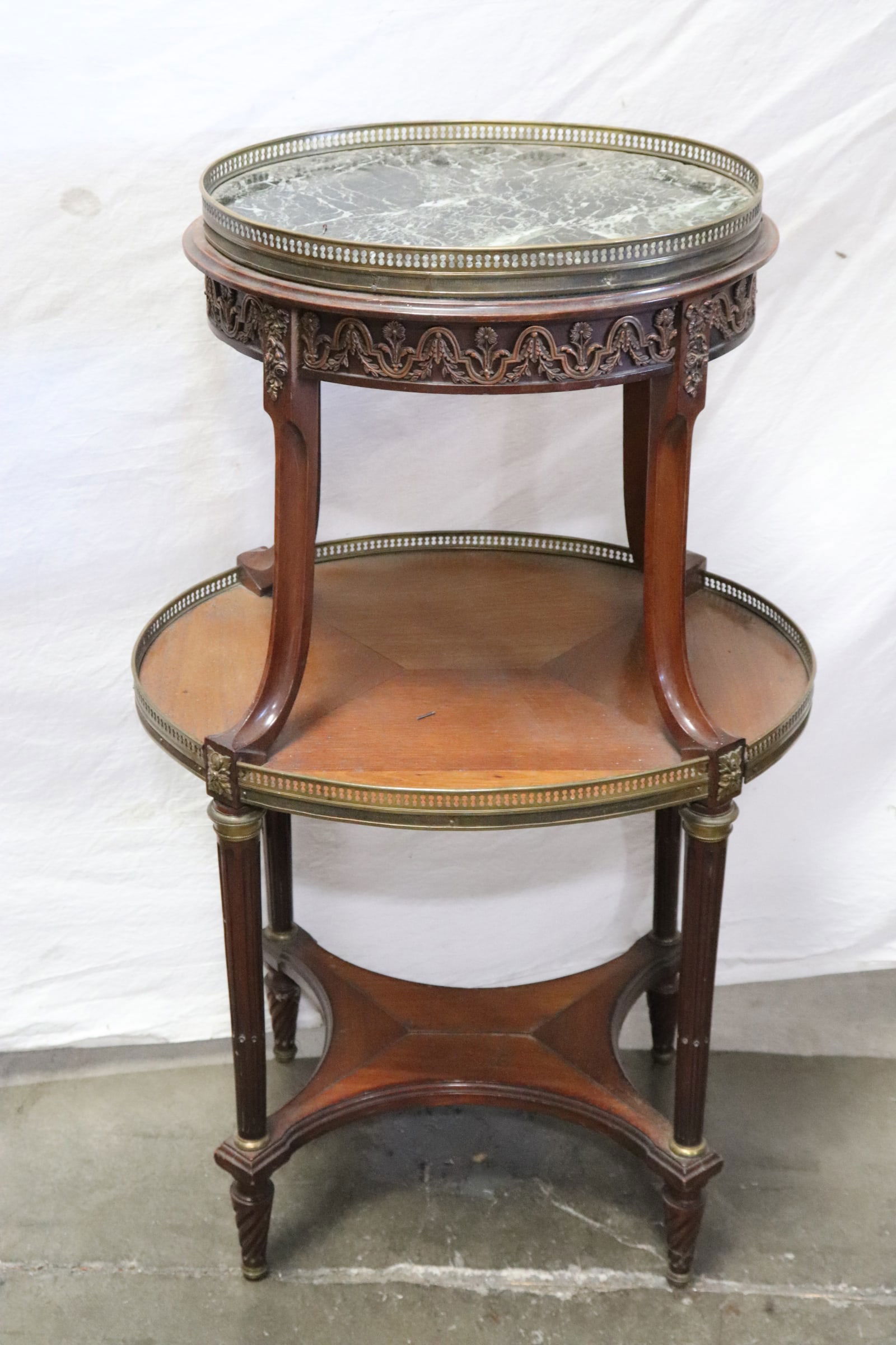 French marble top 2-tier stand with brass ormolu (1 of 9)