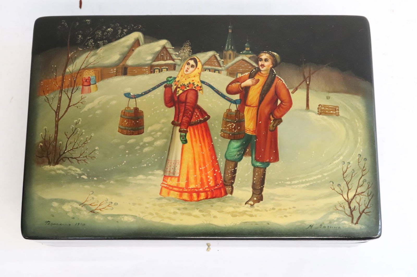 Large hand painted Russian lacquer box, signed (1 of 8)