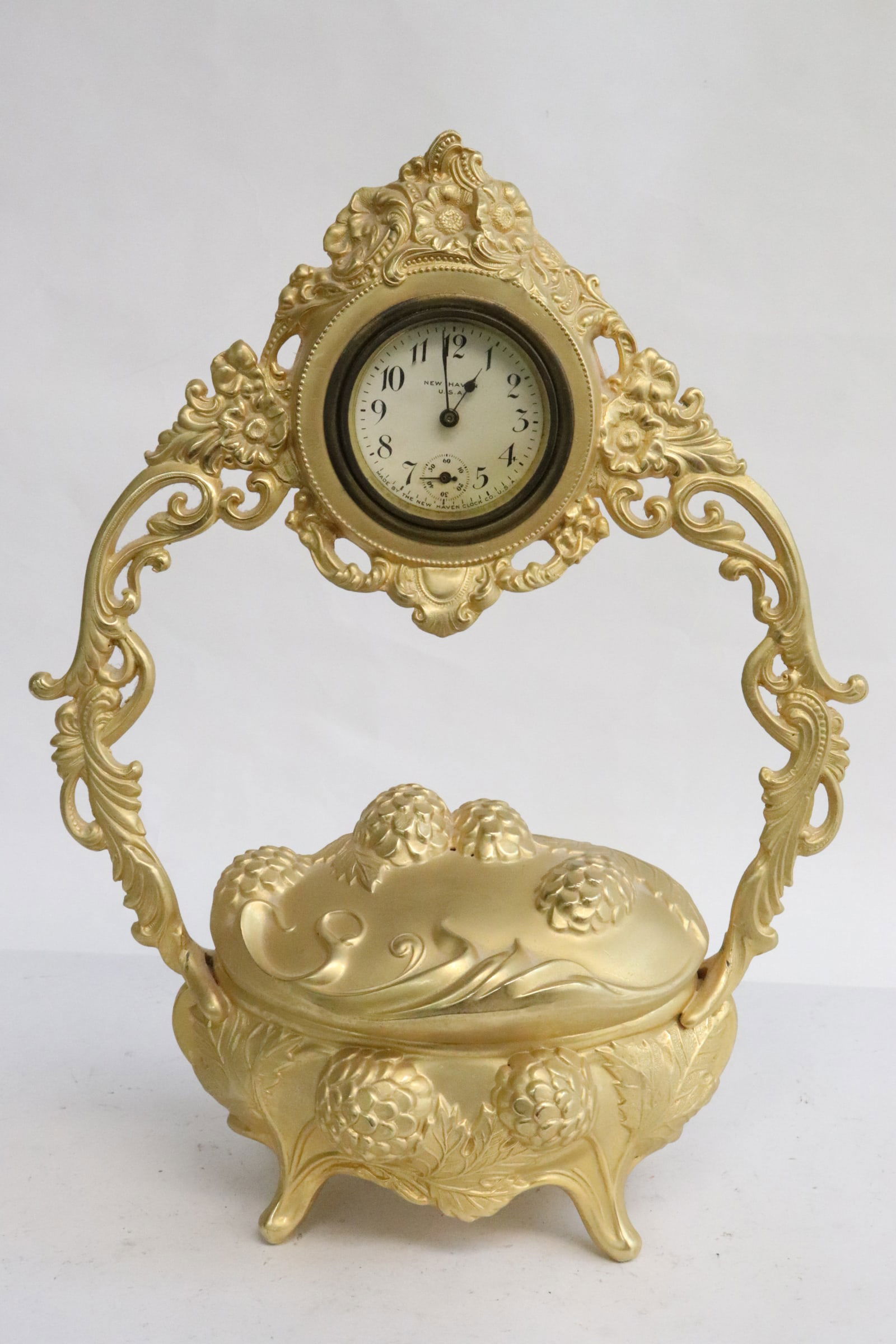 gilt metal New Haven table clock w/ jewelry box base (1 of 8)
