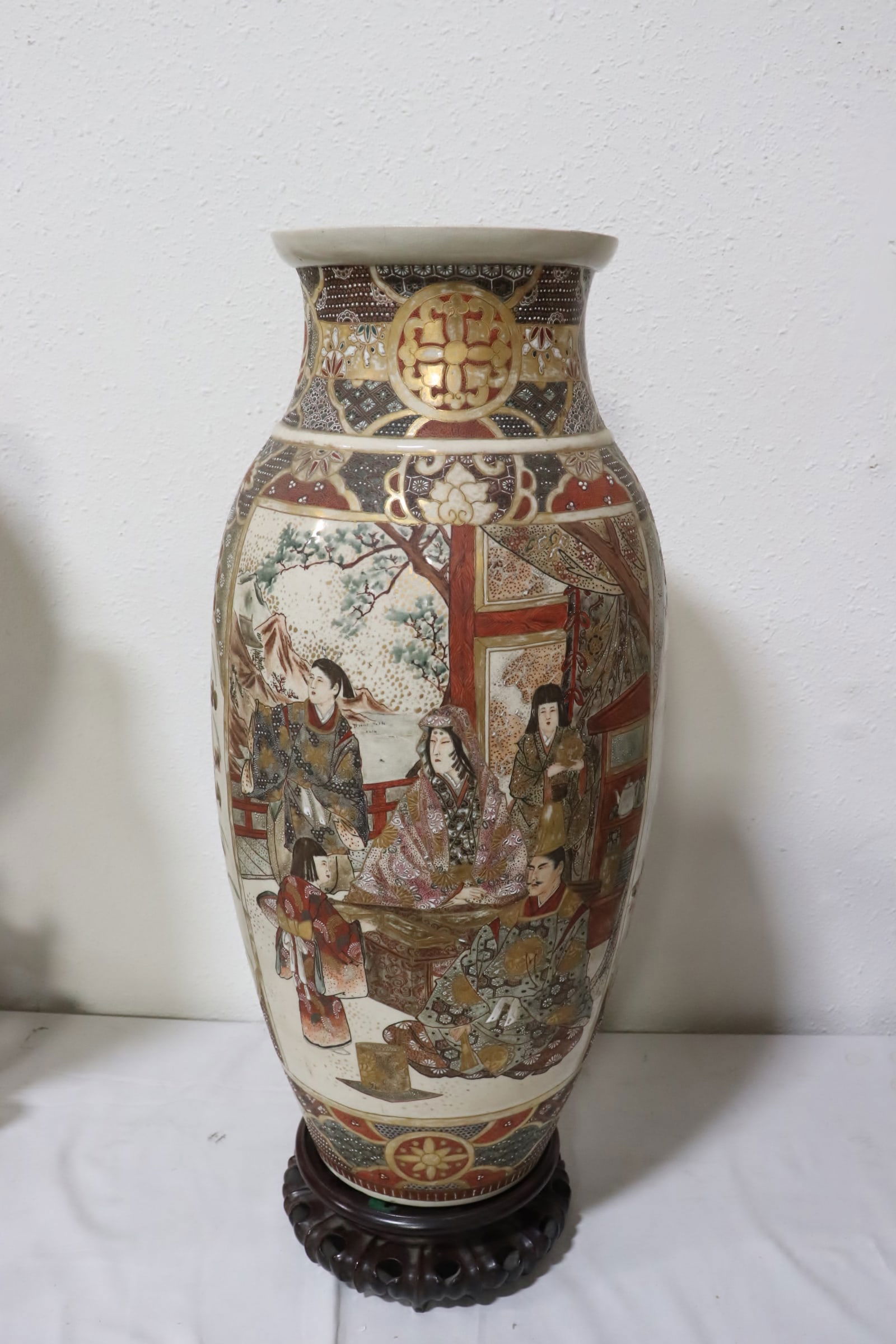 large Japanese 19th c. satsuma vase on stand (1 of 10)