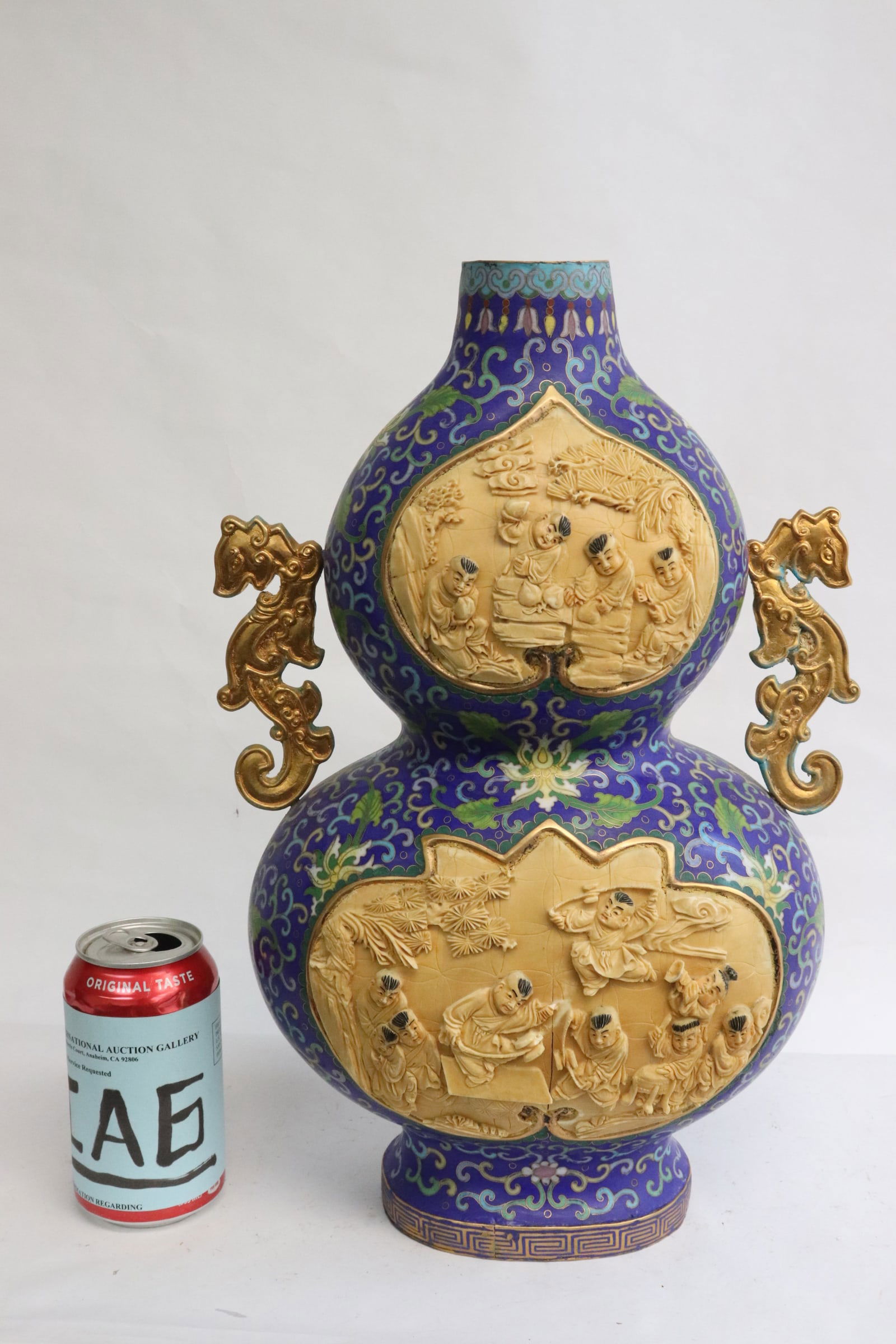 Large Chinese gourd shape cloisonne vase (1 of 11)
