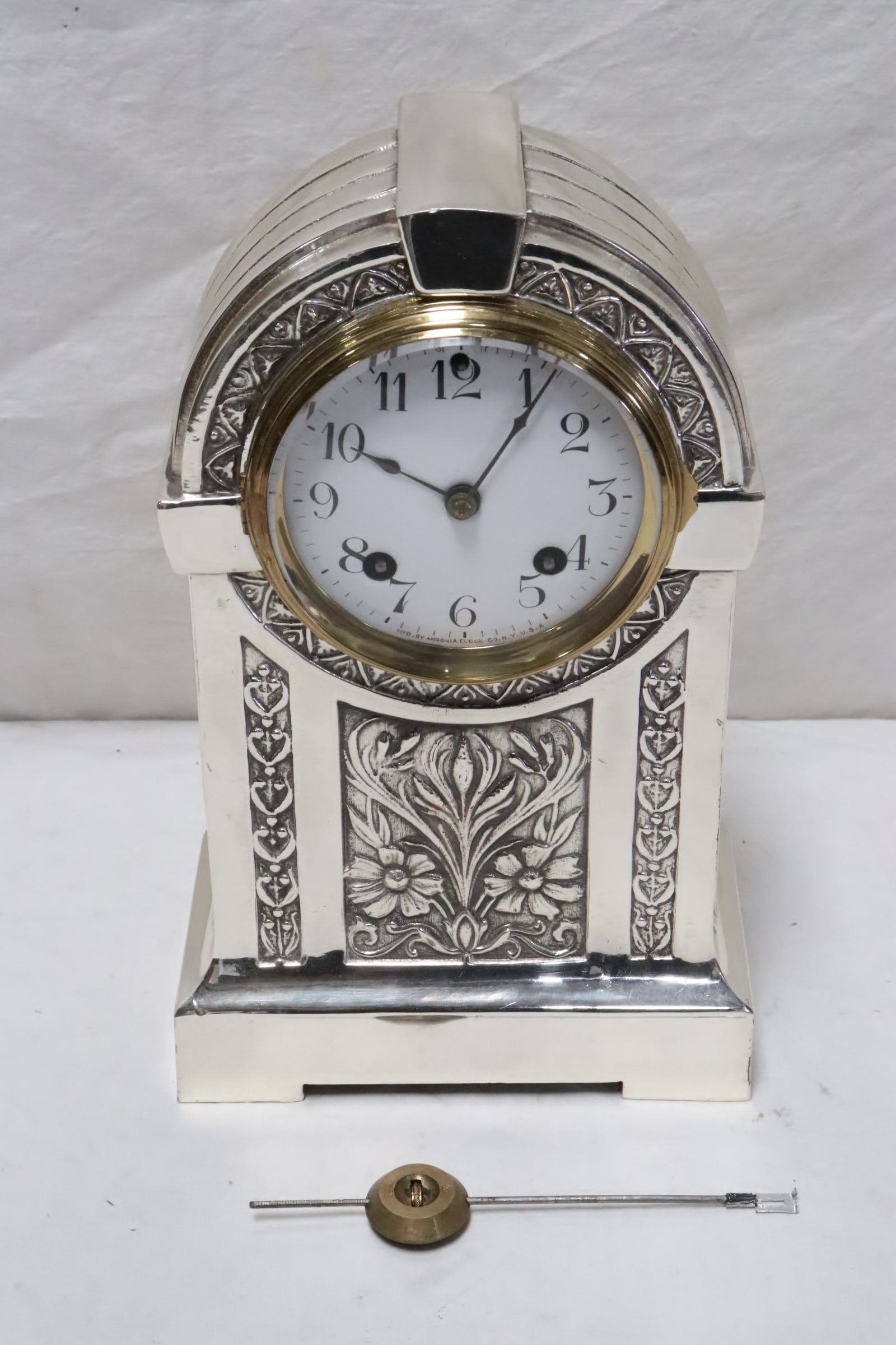 Ansonia silverplate cased key wind table clock (1 of 8)