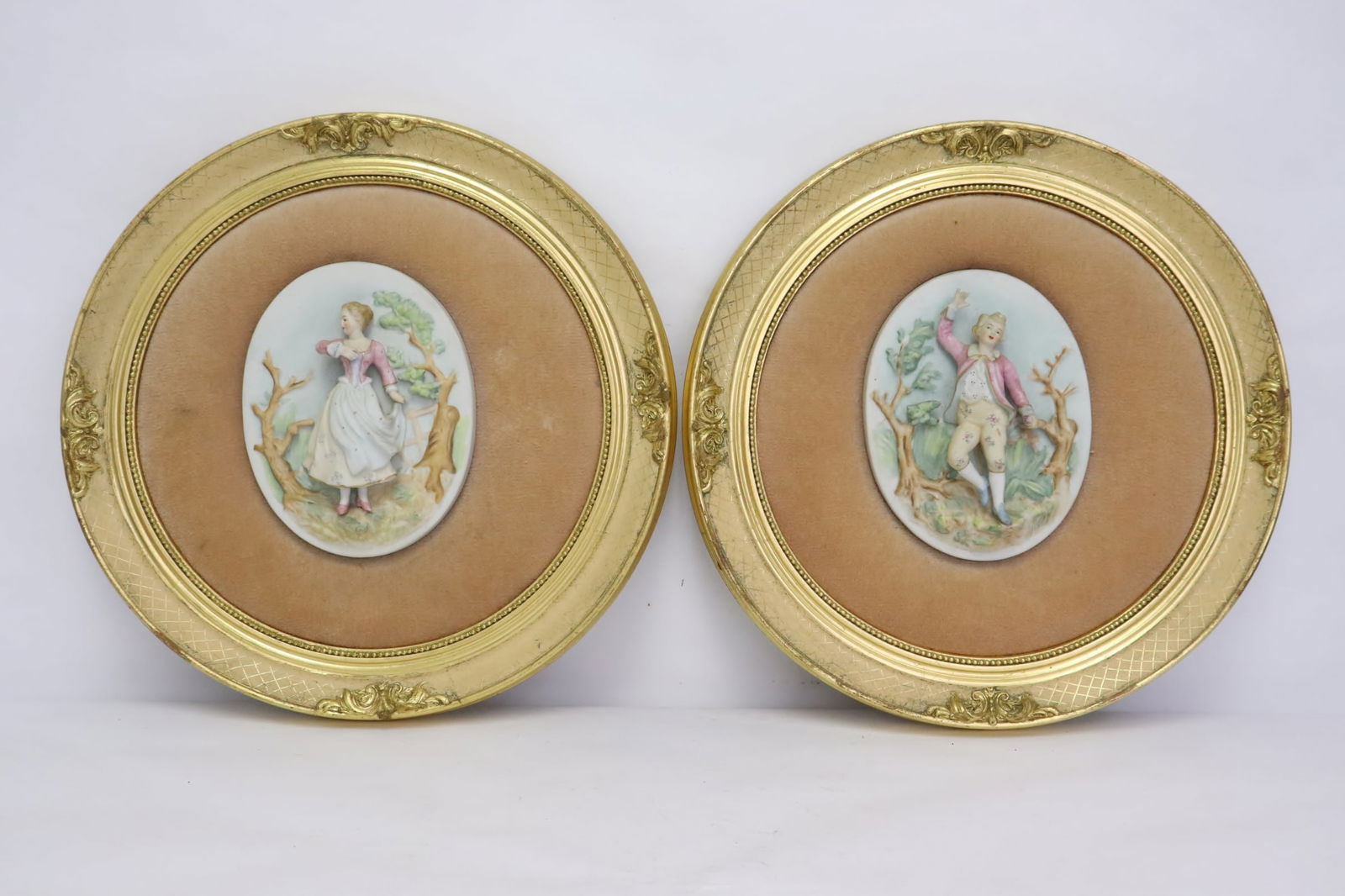 2 wall hanging plaques with bisque figures (1 of 10)