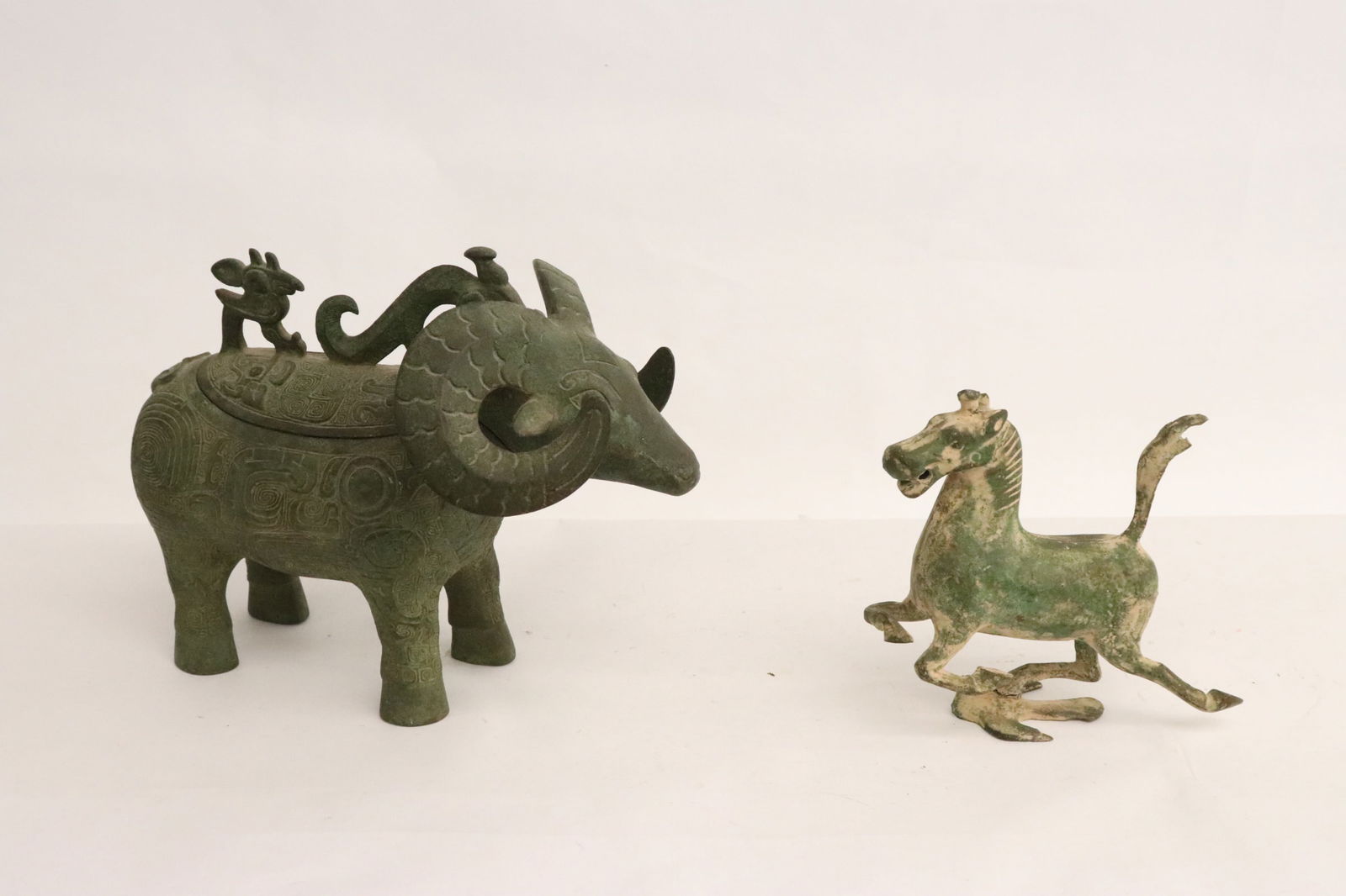 Chinese archaic style bronze censer, & a bronze horse (1 of 9)