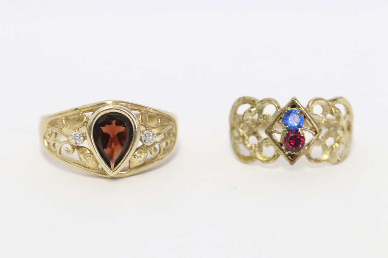 2 fancy 10K Y/G rings set with color stones (1 of 11)