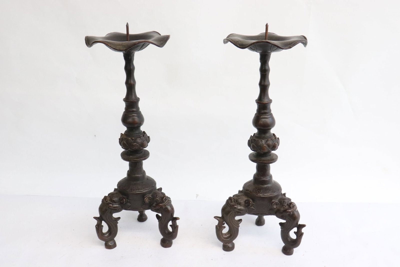 Pair very fancy Chinese bronze candlesticks (1 of 9)