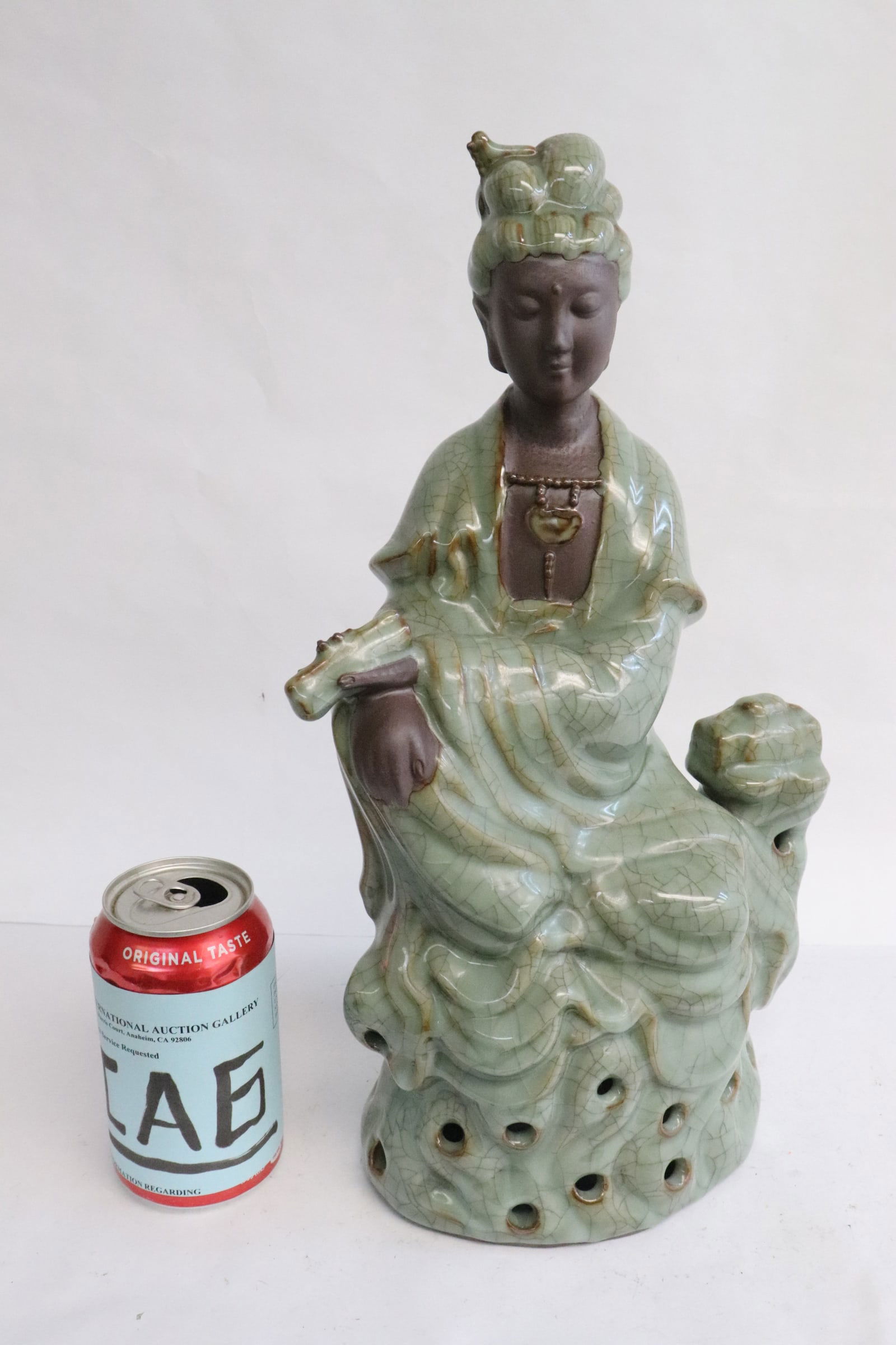 Celadon sculpture of deity: Celadon sculpture of deity, 14.9"H