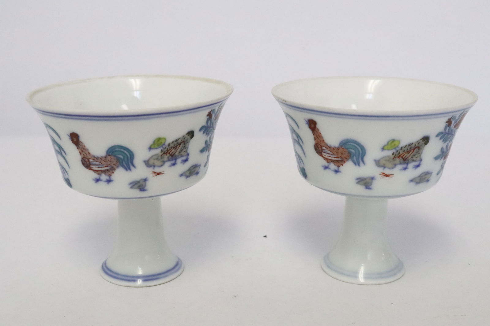 Pair famille rose porcelain stem bowls (1 of 6)