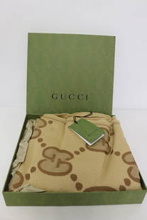 A Gucci scarf in new condition with original box: A Gucci scarf (18.5"x37.8") in new condition with original box