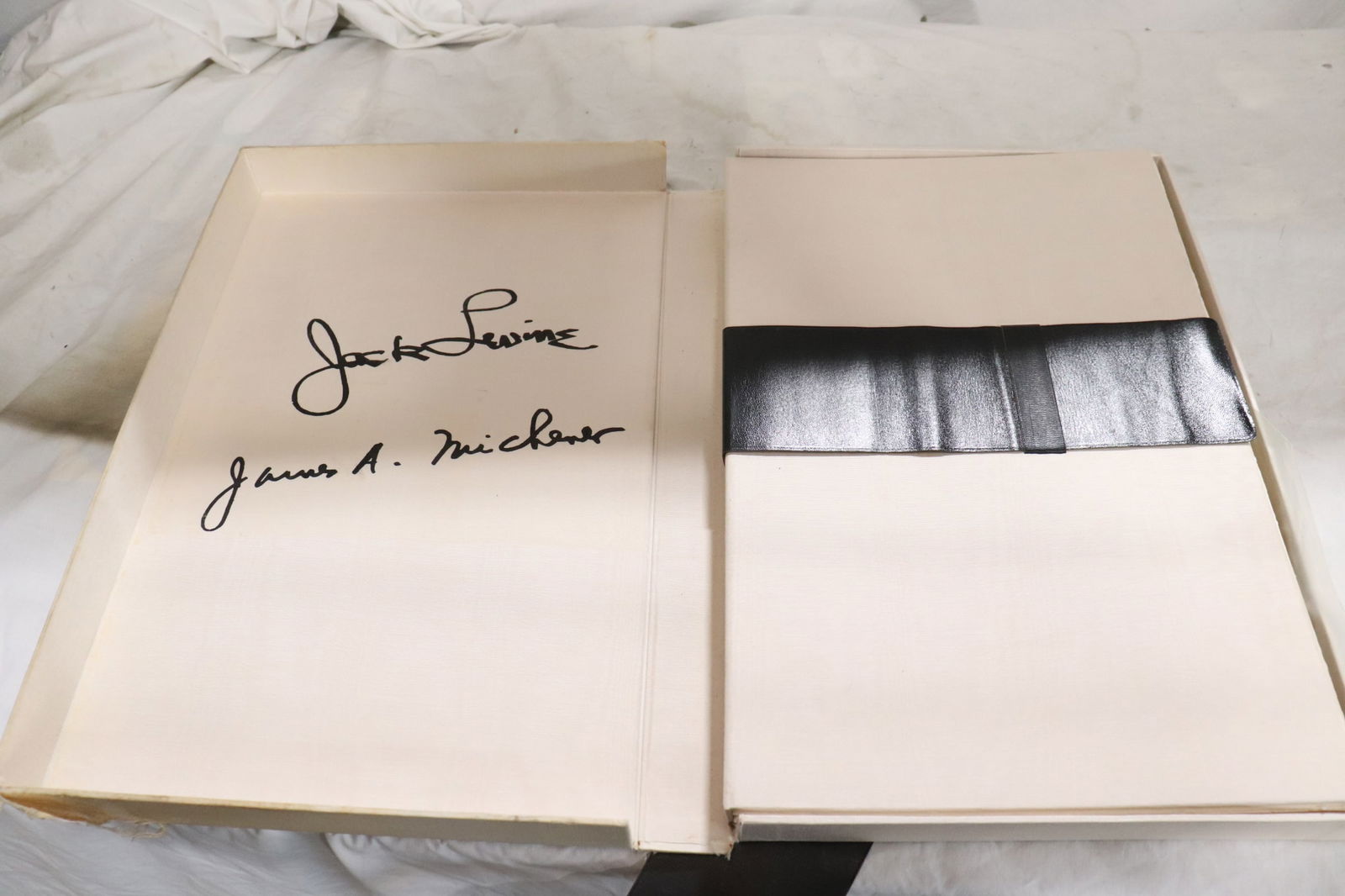 Book w/ etchings & prints by Jack Levine & James Michener: Book "facing east" with collection of etchings and woodcut prints by Jack Levine and James Michener, 19.6"x13"