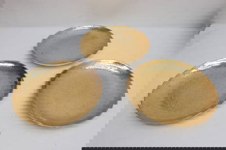 3 large gold gilt porcelain plates by Sascha Brastoff: 3 large gold gilt porcelain plates by Sascha Brastoff, 1.25"x11.65"dia