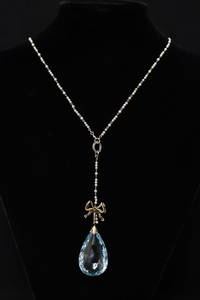 Edwardian platinum & 14K aquamarine diamond necklace with GIA report