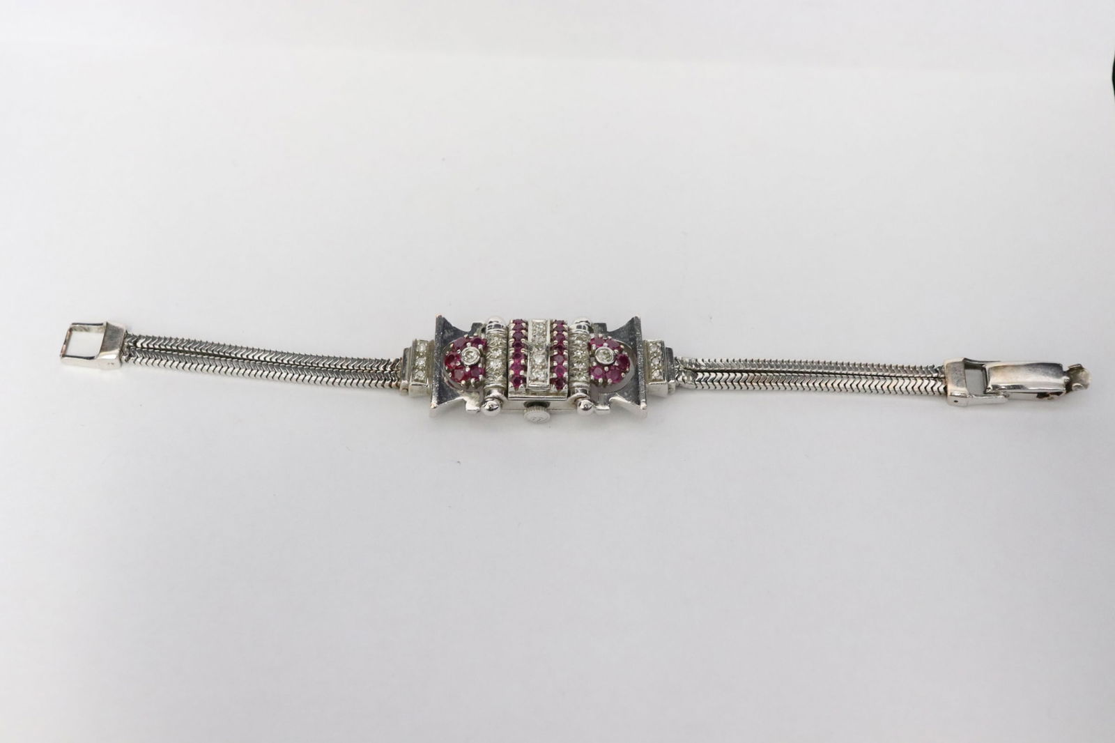 14K W/G diamond and ruby lady's wrist watch (1 of 11)