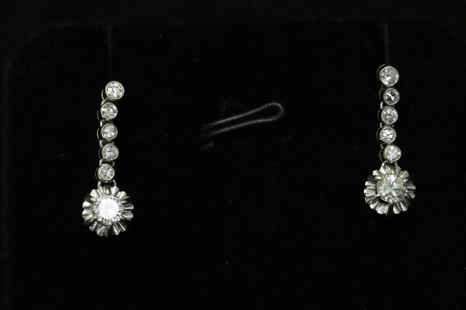 Pair Edwardian platinum diamond earrings (1 of 10)