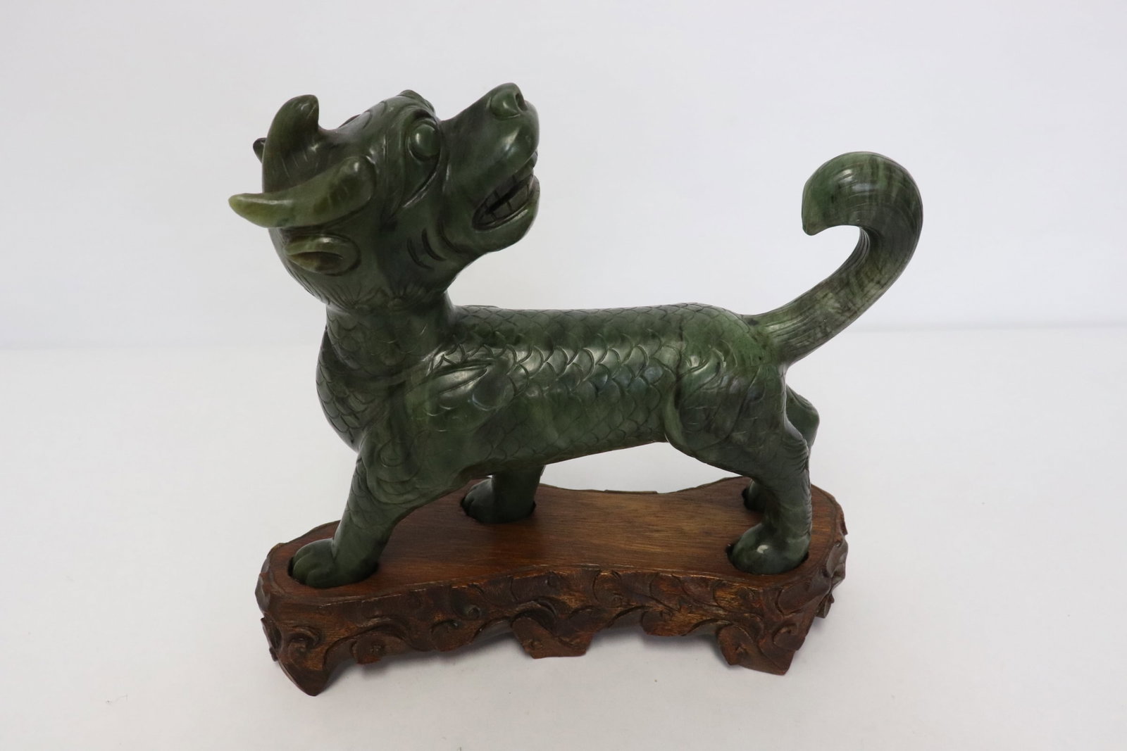 Green jade carved tiger: Green jade carved tiger, 6.75"H