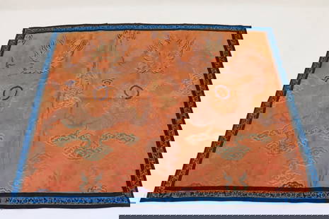 Kesi/ embroidery panel: Kesi/ embroidery panel depicting double dragon motif, possible imperial, 20.2"x26"