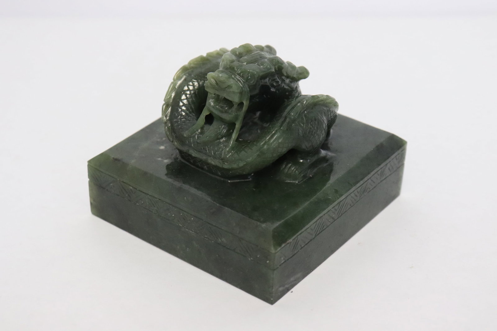 Chinese green jade carved seal (1 of 9)