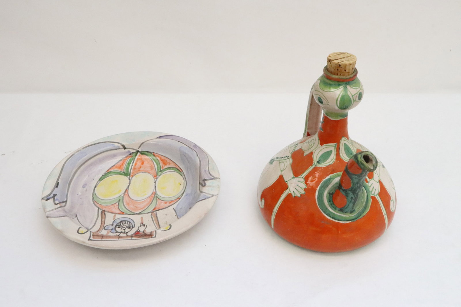 Italian artist signed hand painted decanter & plate set (1 of 9)
