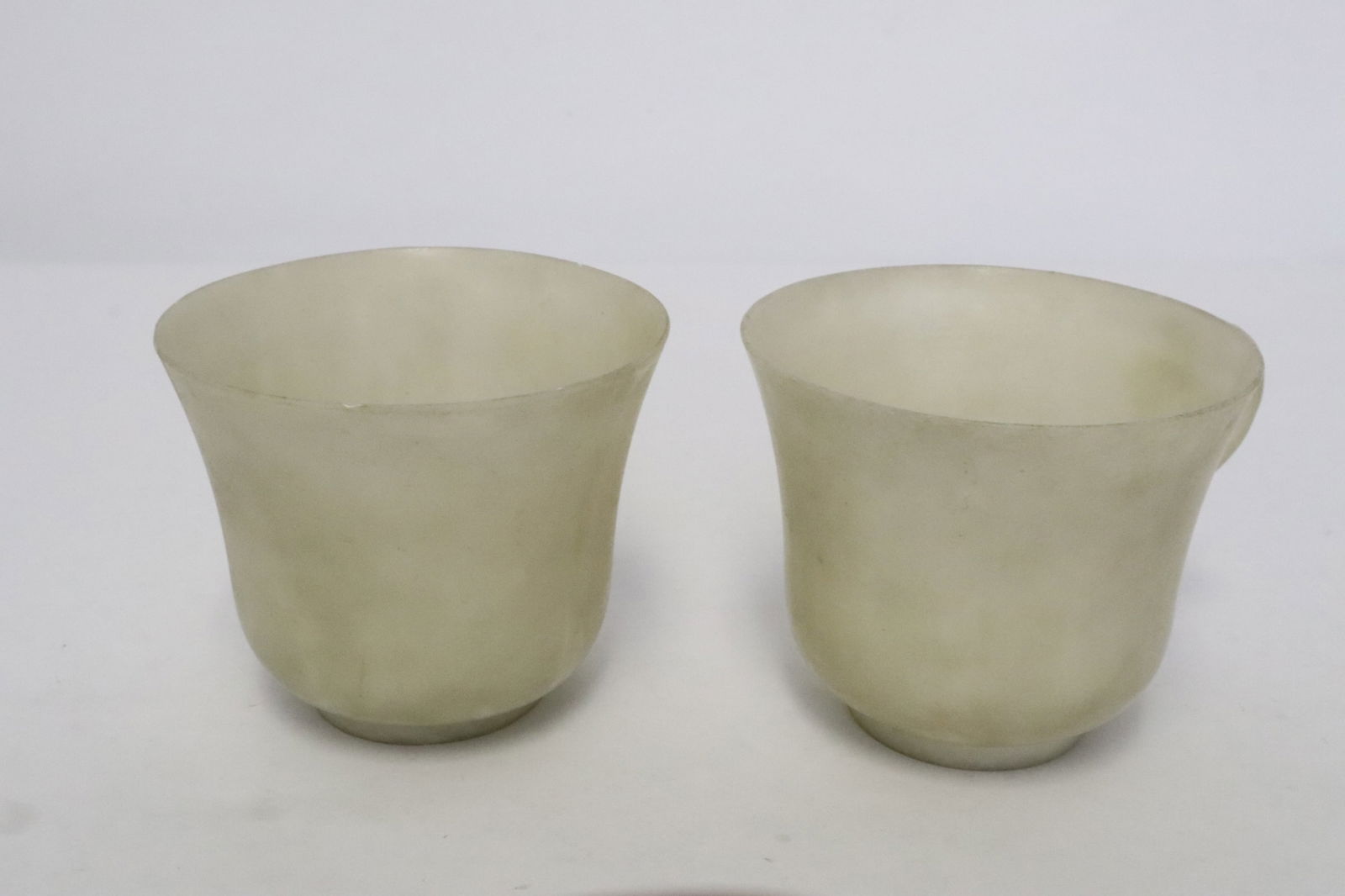 2 Chinese white jade like stone carved tea cups (1 of 8)