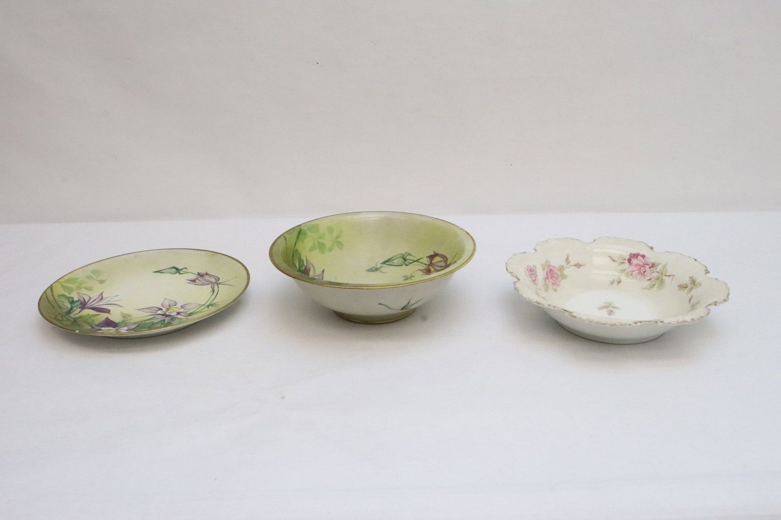 2 hand painted Nippon pieces, & a Bavaria bowl: 2 hand painted Nippon pieces (a bowl (2.5"x10.25"dia) and a plate (1.2"x10.2"dia)), and a Bavaria bowl (3.25"x9.75"dia)