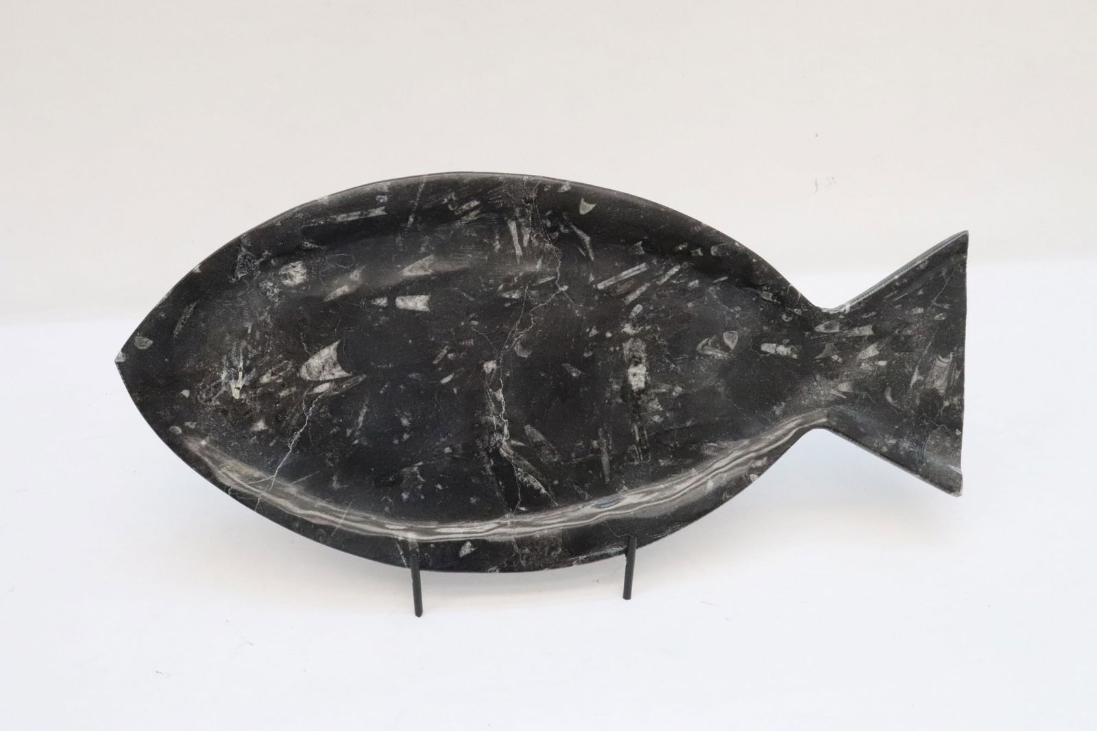 A fossil(?) stone carved plate in the form of fish: A fossil(?) stone carved plate in the form of fish, 1.16"x18.15"x8.48"