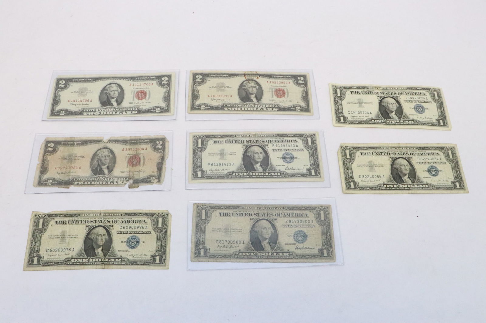 5 US $1 silver certificate, & 3 US $2 silver certificate (1 of 9)