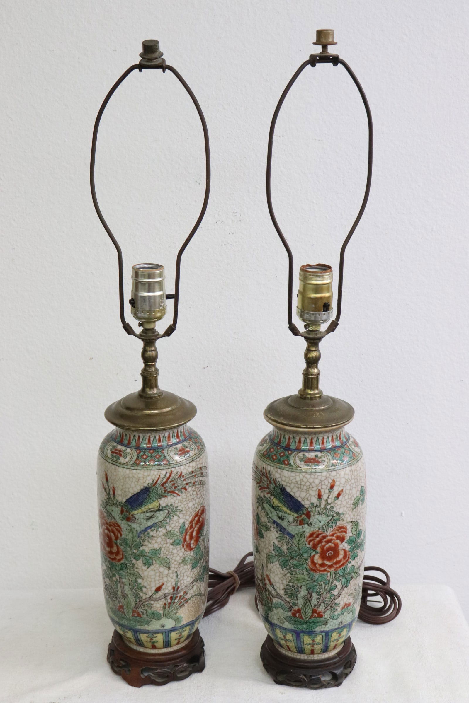 Pr Chinese early 20th c. porcelain vase, made as lamps (1 of 8)