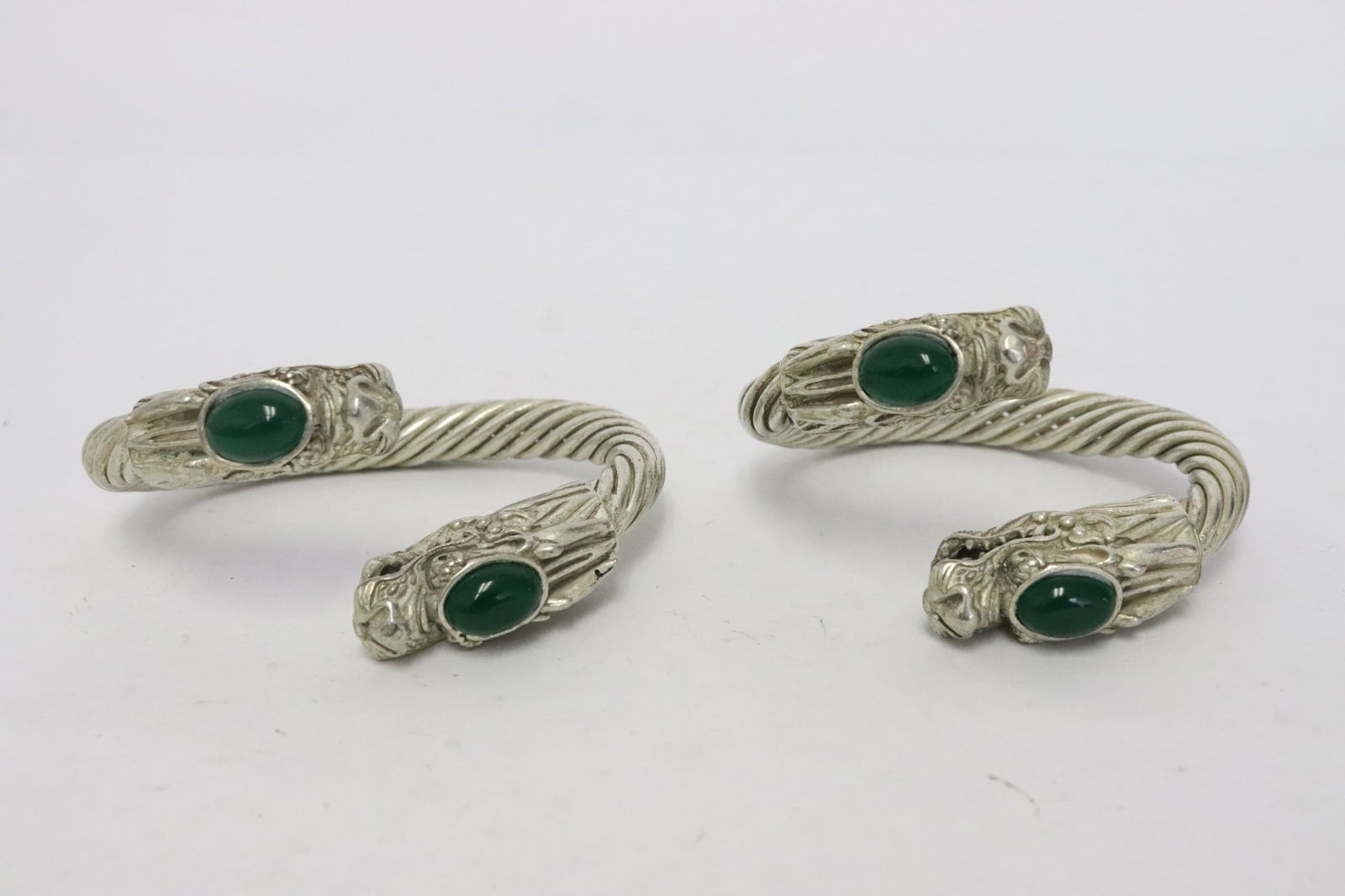 2 dragon motif white metal bangles: 2 dragon motif white metal bangles, 0.6"x3.1"x3.5"