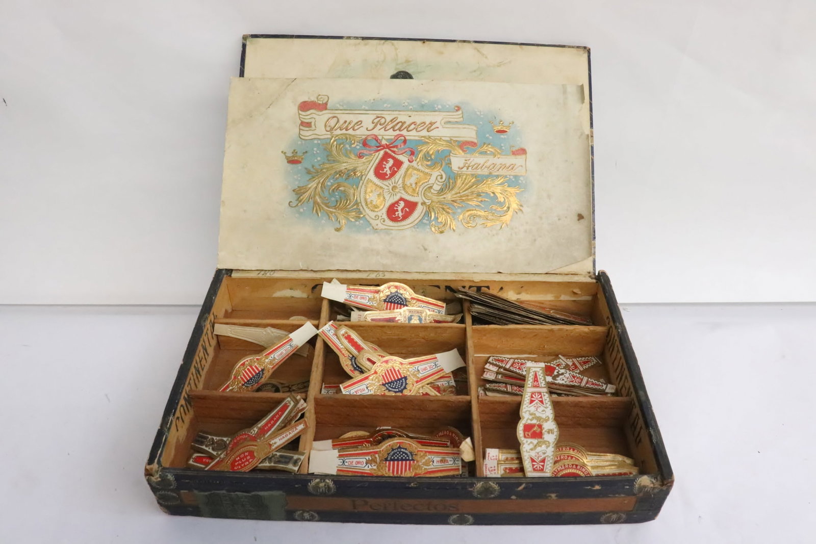 Box of cigar labels: Box of cigar labels, 1.35"x8.4"x5.3"