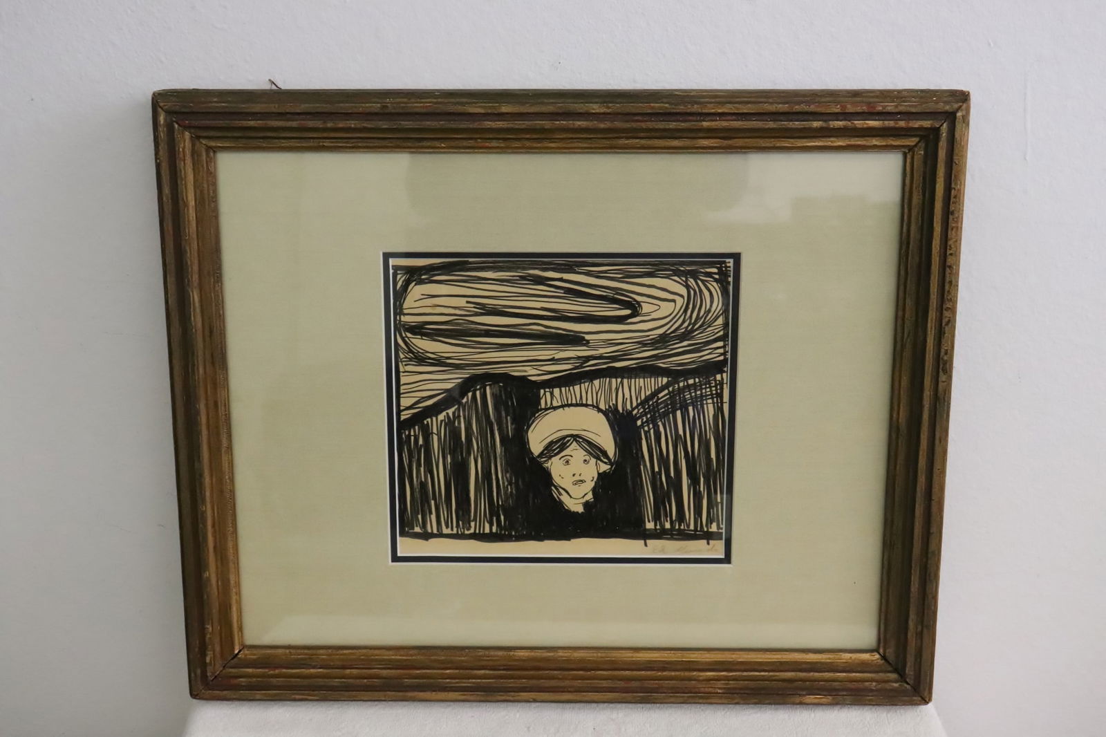 Ink on paper "abstract" signed Ed Munch: Ink on paper "abstract" signed Ed Munch, attributed to Edvard Munch, 9.2"x9.9"