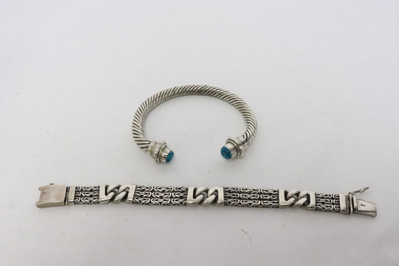 Sterling bangle w/ turquoise, & a sterling bracelet (1 of 10)