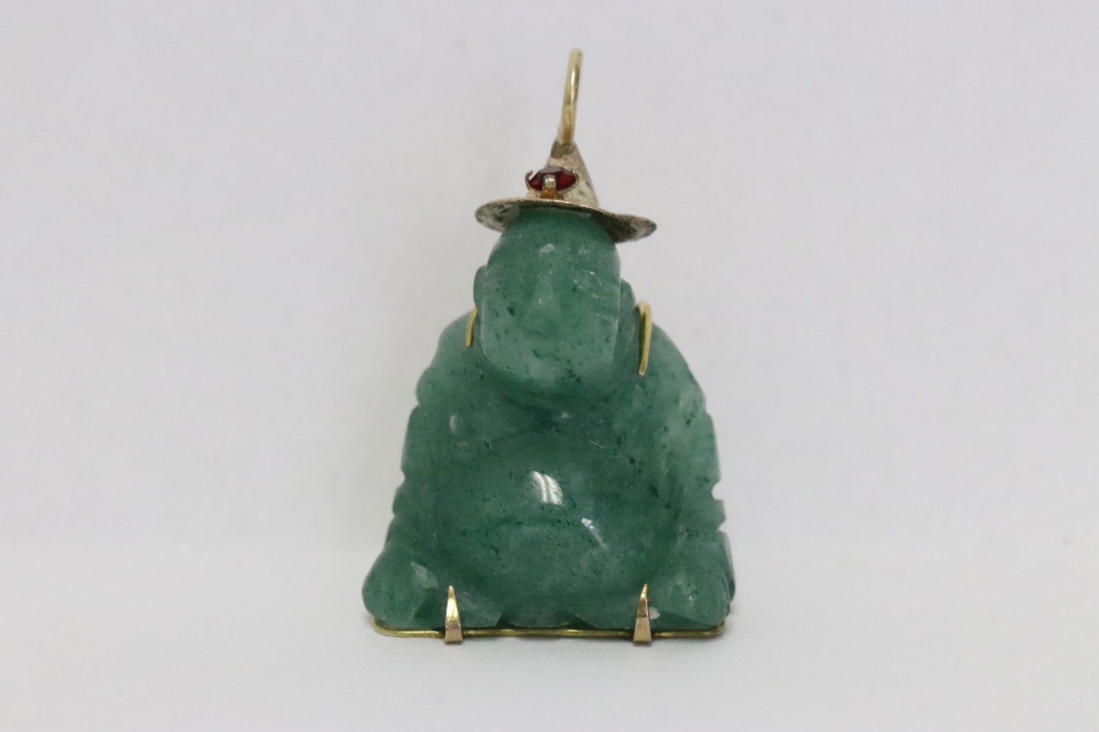14K Y/G pendant w/ green stone carved Buddha (1 of 5)