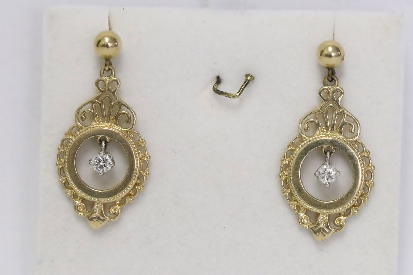 Pair 14K Y/G diamond earrings (1 of 10)