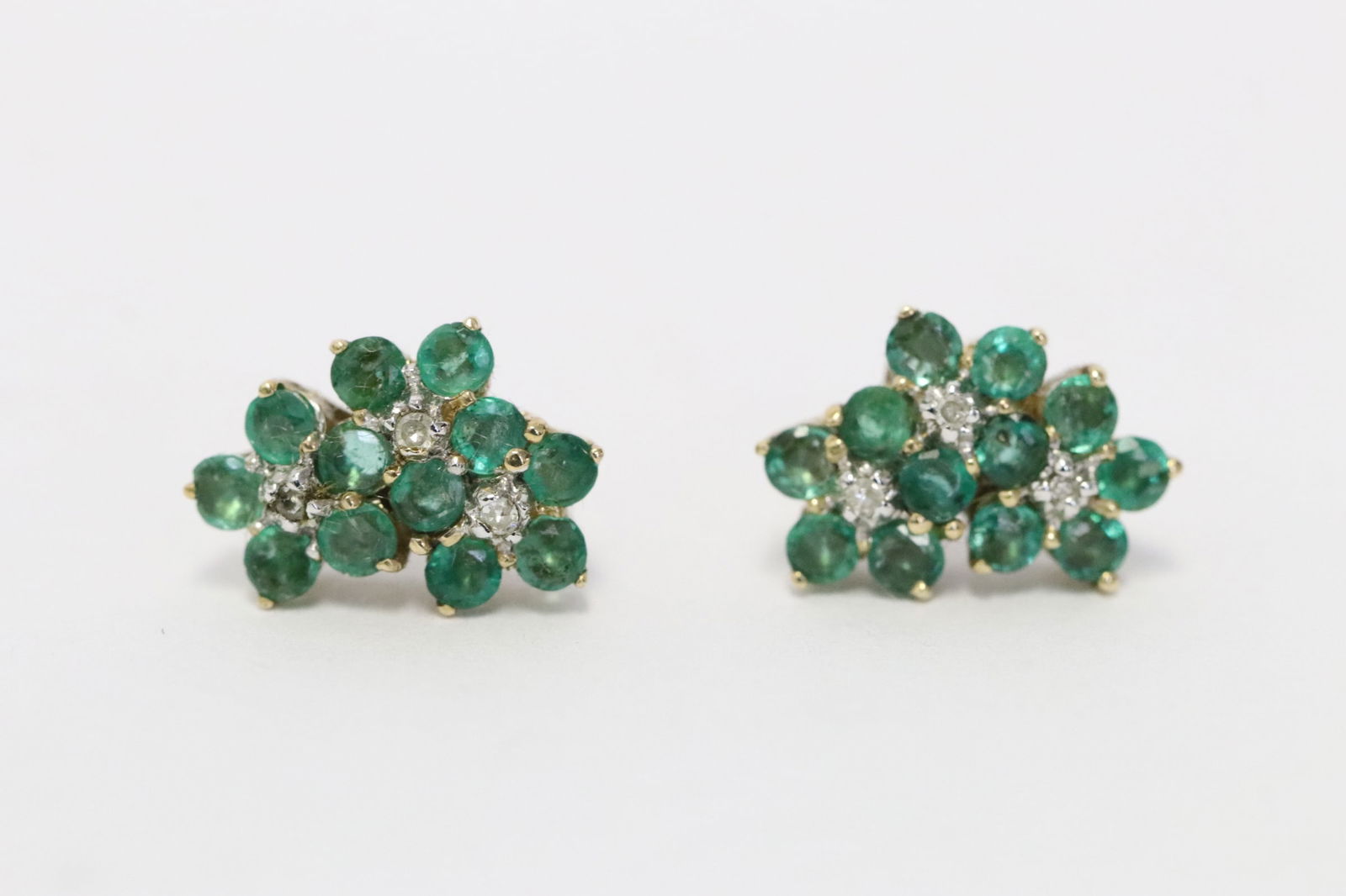 Pair 14K Y/G emerald diamond earrings (1 of 7)
