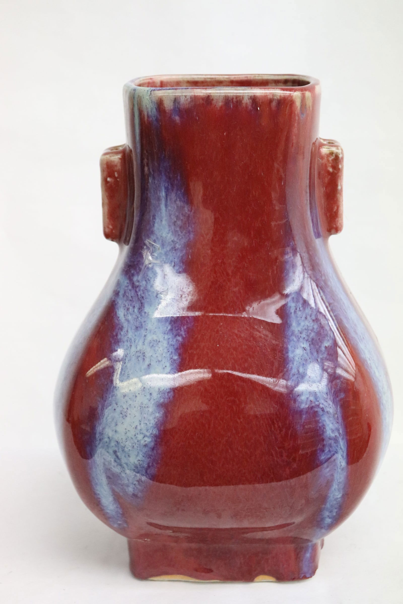 Chinese red glazed porcelain rectangular vase (1 of 8)