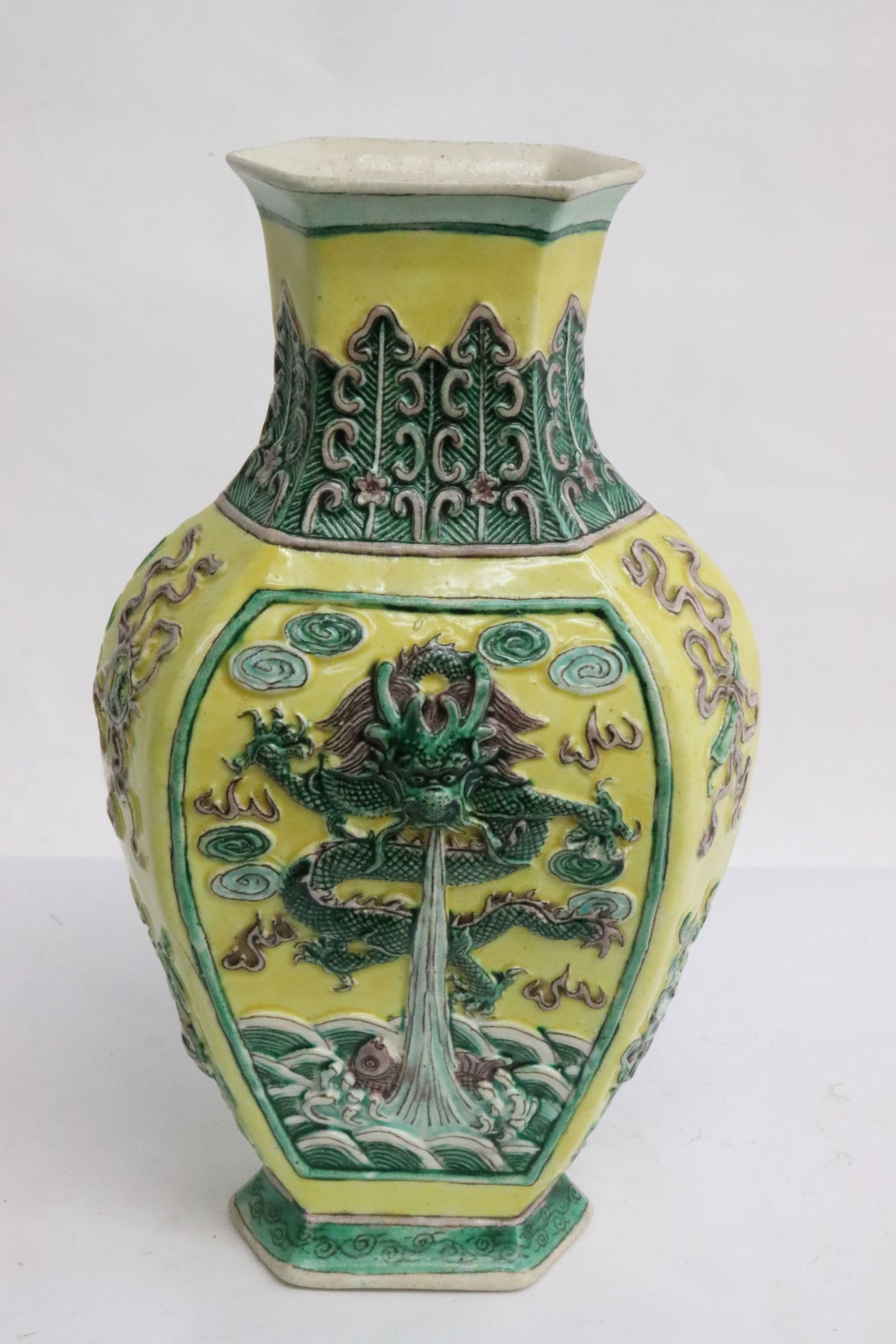 Chinese 19th c. glazed & carved vase, Guangxu period (1 of 8)