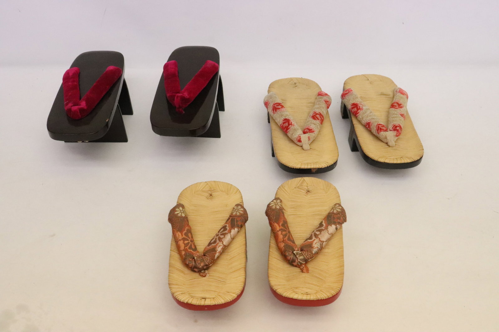 3 pairs of Japanese lady's lacquer decorated shoes (1 of 6)