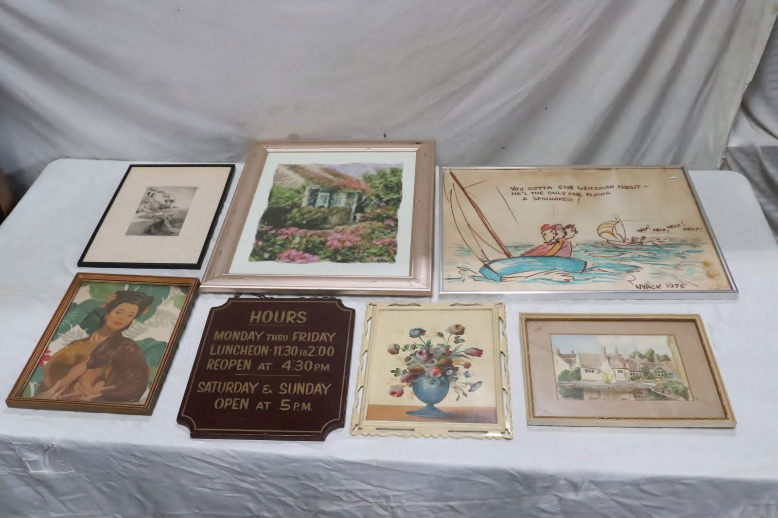 7 pieces; painting, prints/ etchings, signs (1 of 10)