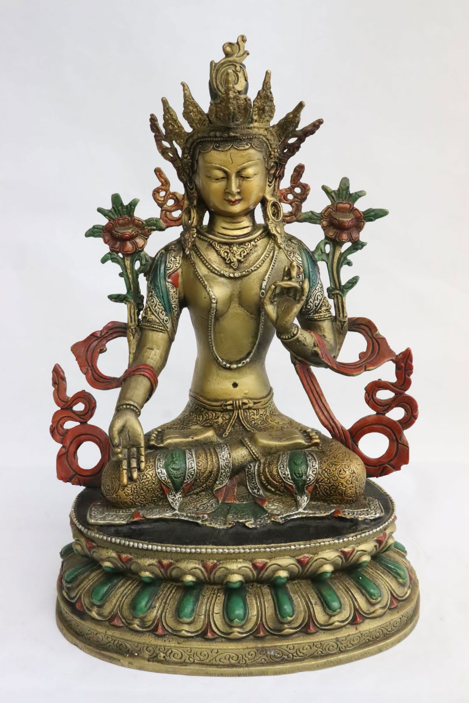 Chinese polychrome bronze sculpture of deity (1 of 8)