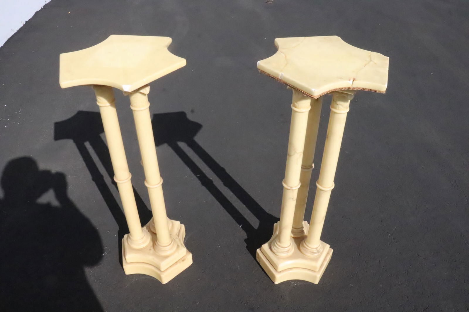 Pair marble tri-column pedestals (1 of 10)