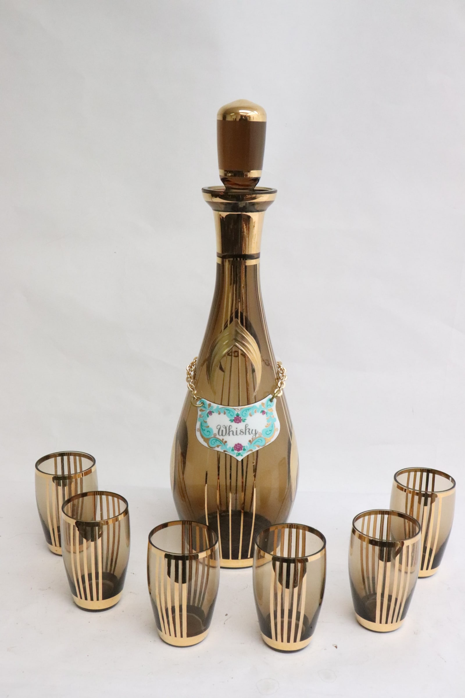 50's 7 piece decanter set: 50's 7 piece decanter set, 2.6"x1.6"dia - 12"x3.6"dia