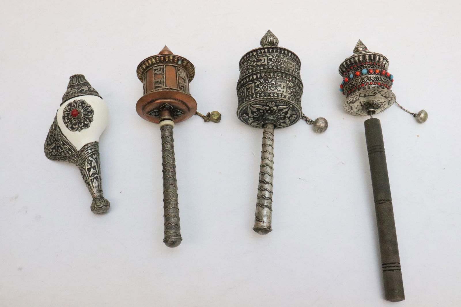 3 Tibetan praying wheels, and a conch shell (1 of 9)